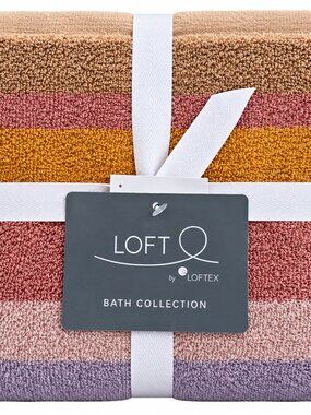 Loft by Loftex Hand Towels Orange Pink Beige Soft Striped 100% Cotton Set of 2